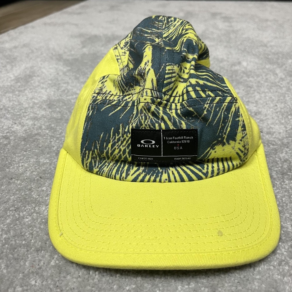 Oakley Hat Cap Strap Back Mens Yellow Blue Palm Print Surf Skate‎ Streetwear